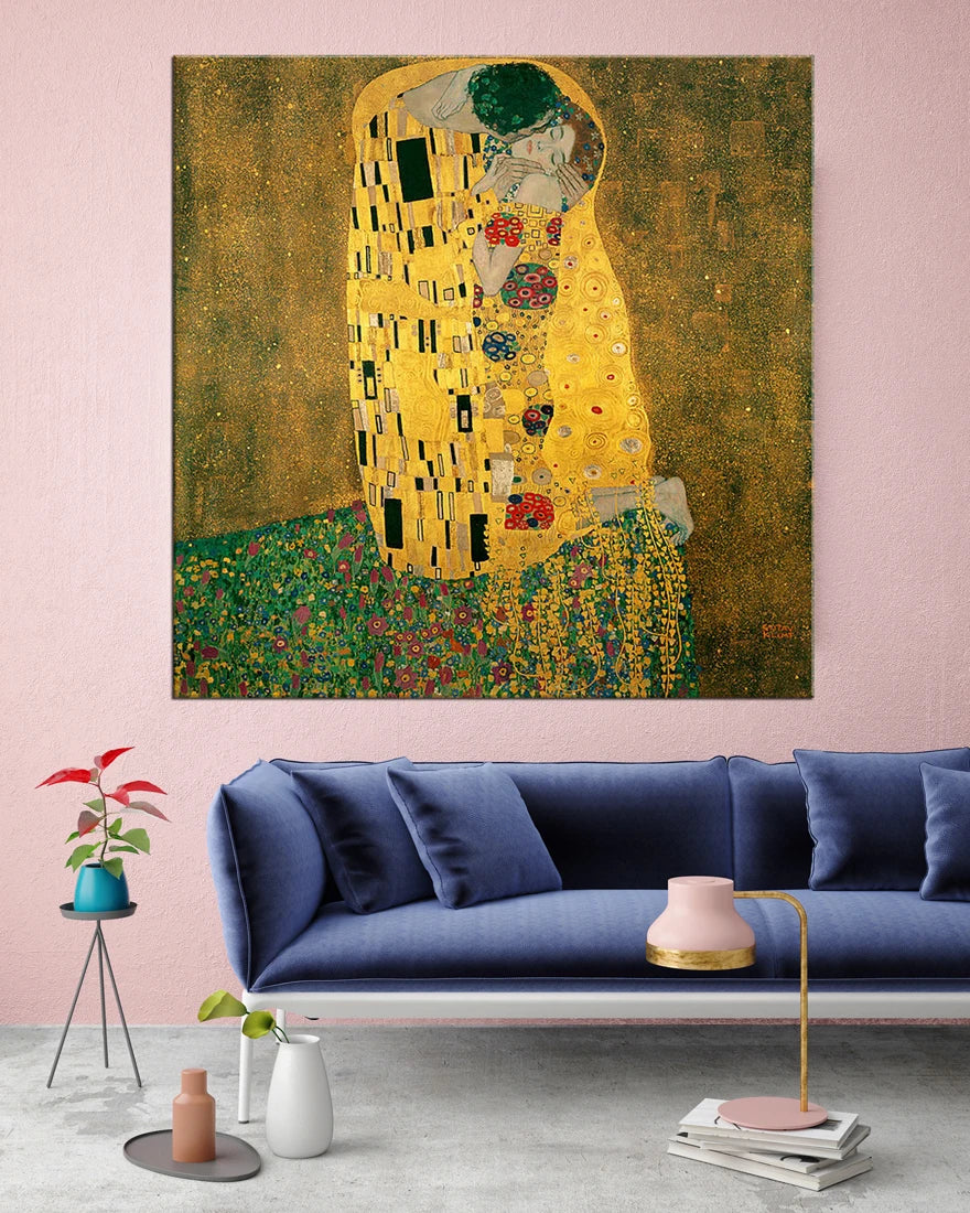 Famous Oil Painting Reproduction on Linen Canvas, The Kiss by Gustav Klimt,100% Handmade,