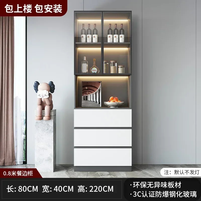 Large Modern Kitchen Pantry with Glass Doors and Drawers, Sideboard Buffet