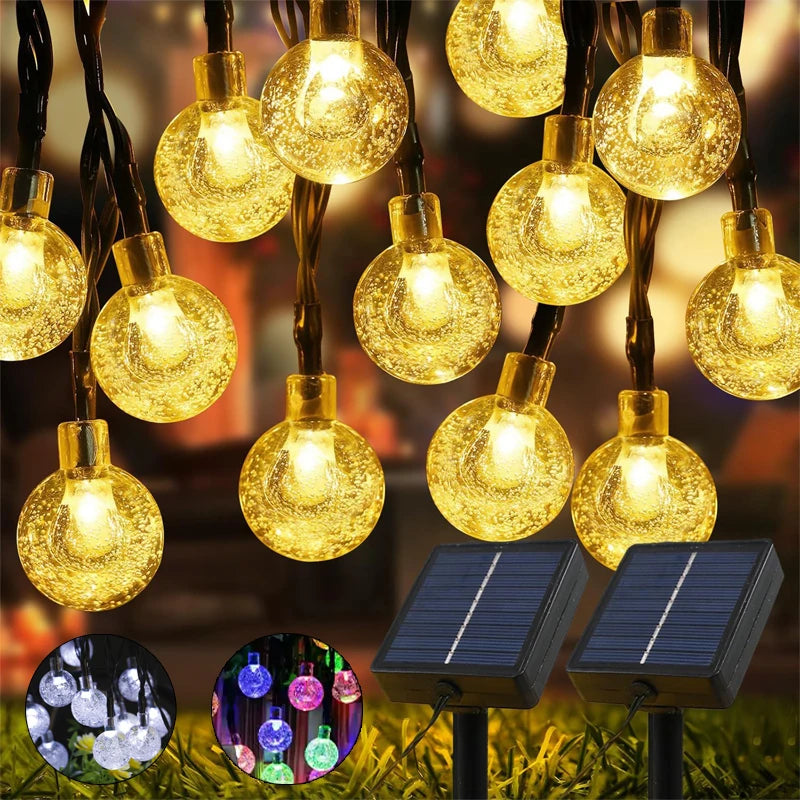 Outdoor Solar String Lights 60 LED Crystal Globe Lights