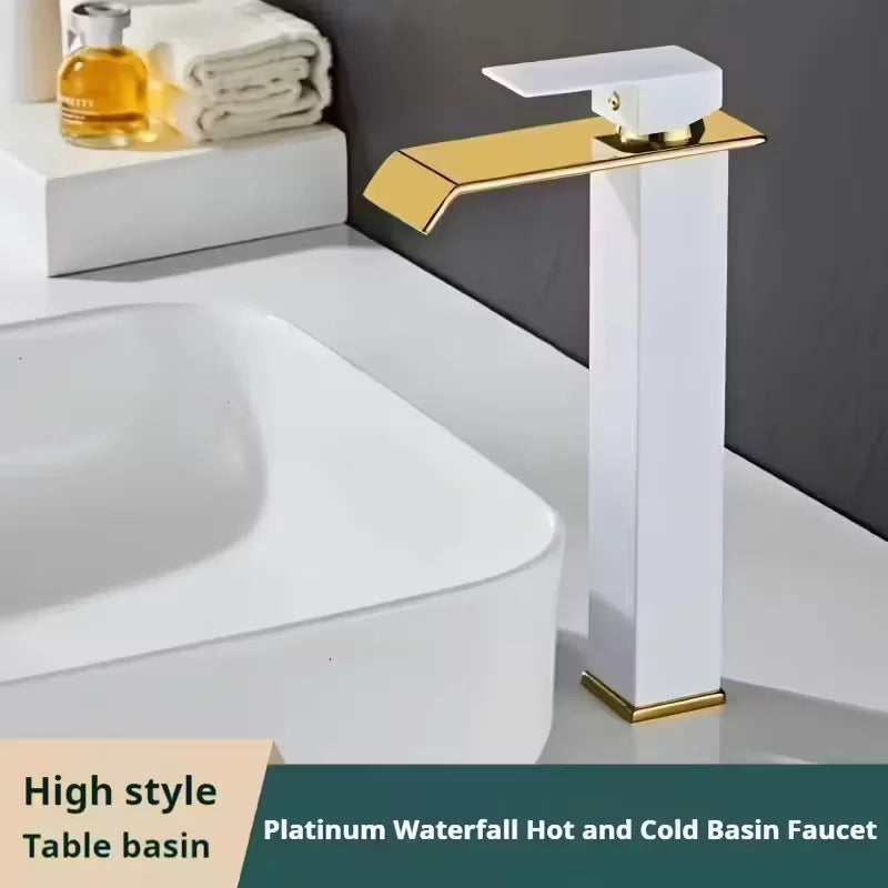 Brass Gold and Black Waterfall Bathroom Faucet