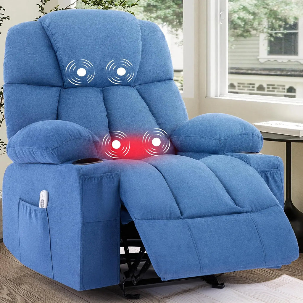 Massage Rocker Recliner Chair with Heat & Vibration, 4 Pockets, 2 Cup Holders, Fabric