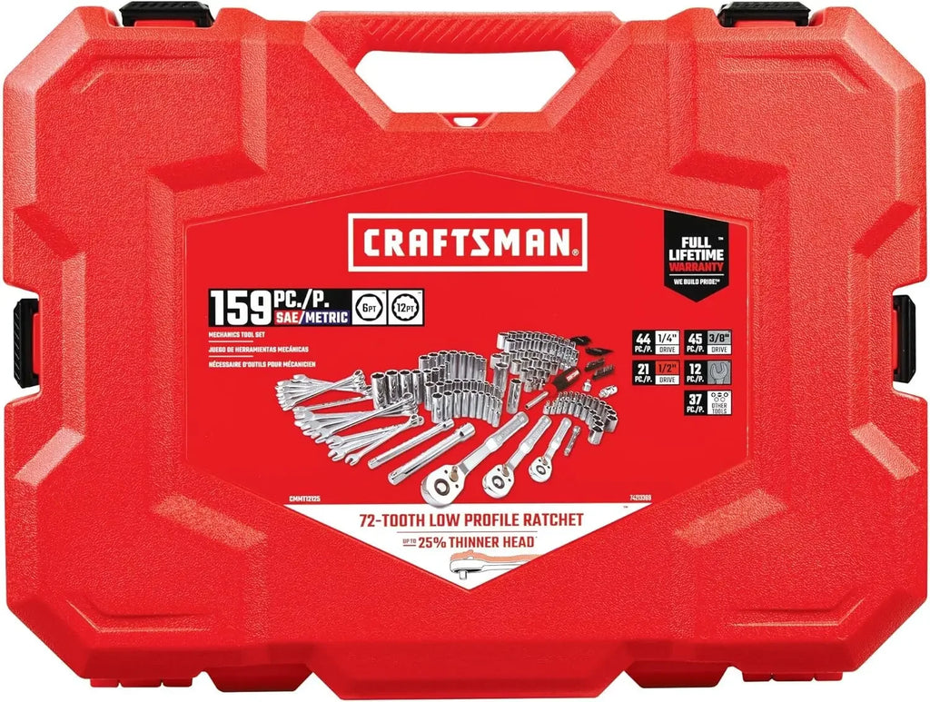 Socket Set, 159 Piece Socket Wrench Set Mechanics Tools 1/4-in., 3/8-in., and 1/2-in(, 6 Point and 12 Point (CMMT12125)