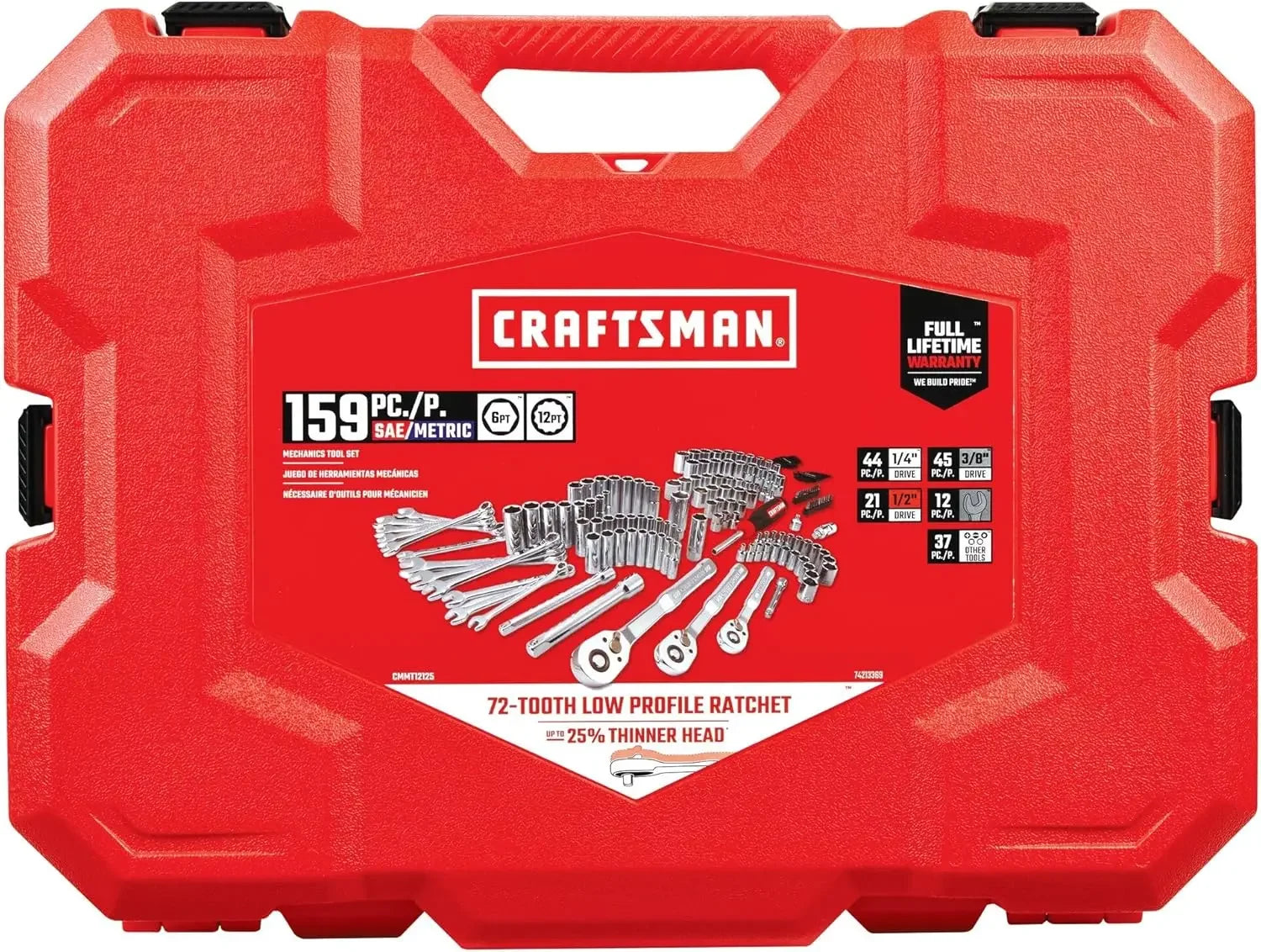 Socket Set, 159 Piece Socket Wrench Set Mechanics Tools 1/4-in., 3/8-in., and 1/2-in(, 6 Point and 12 Point (CMMT12125)