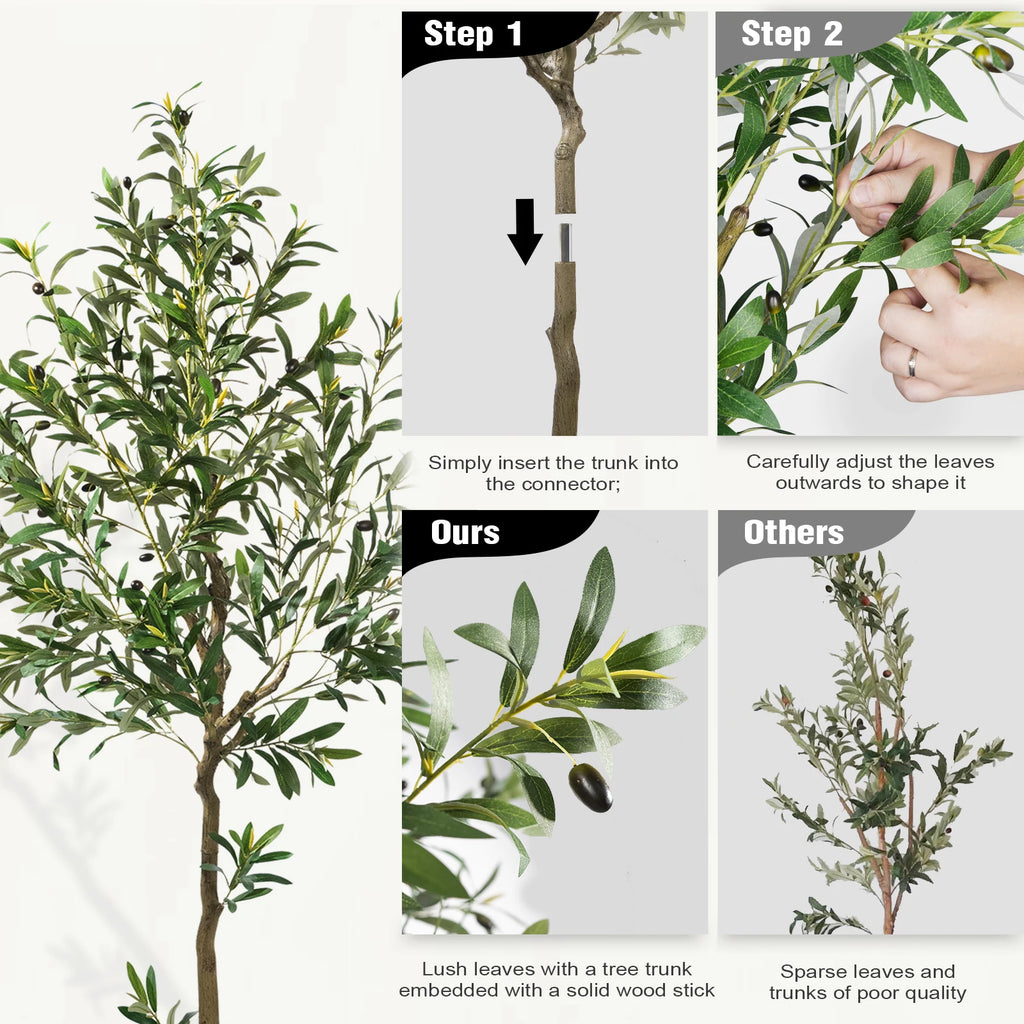 5/6/7/8 Olive Trees Artificial Indoor Faux Olive Tree with Black Pot