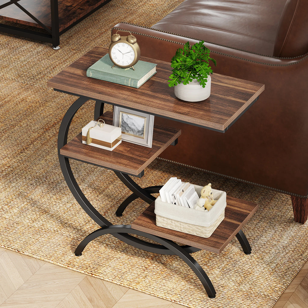 Tribesigns C-Shaped End Table, Industrial 3-Tier Small Table