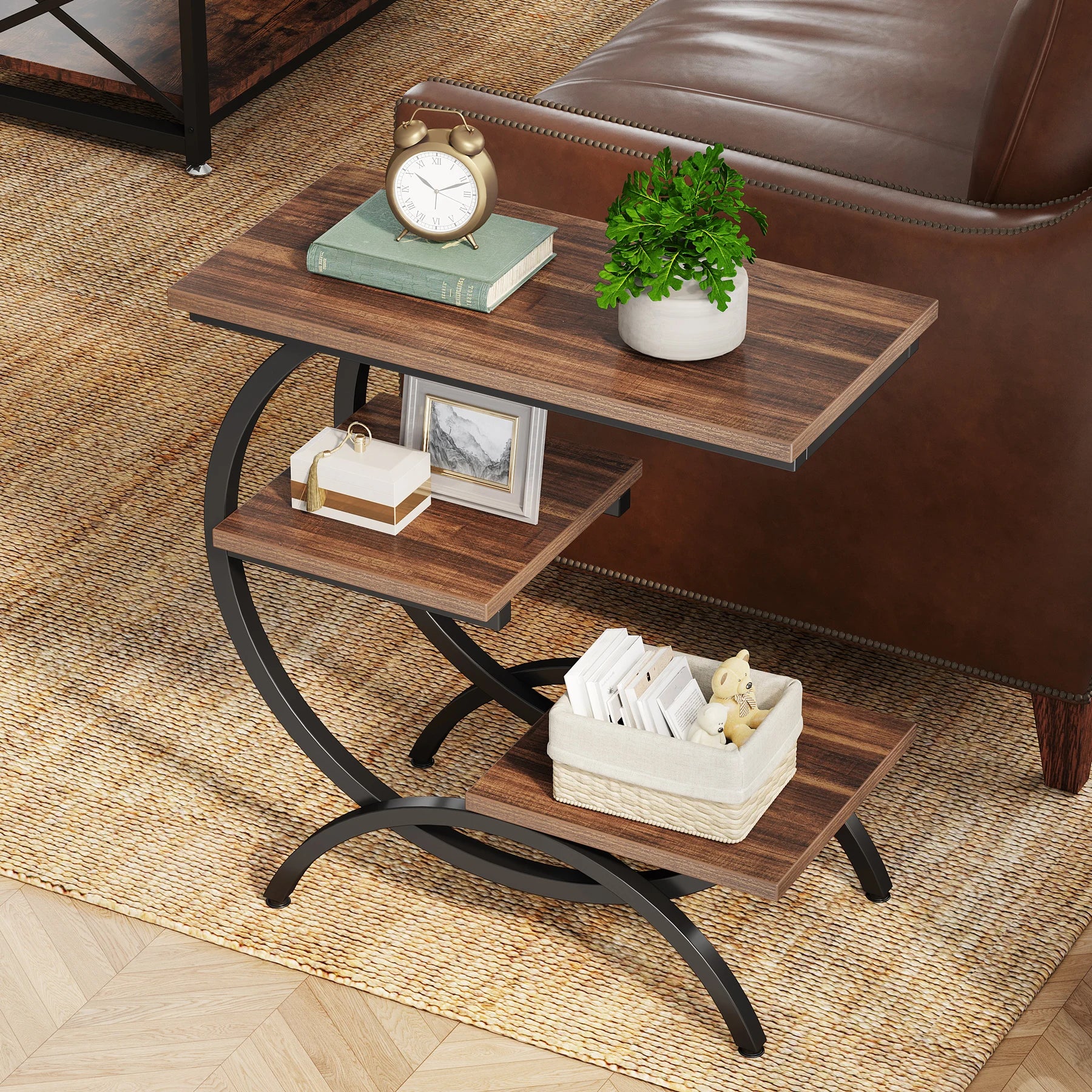 Tribesigns C-Shaped End Table, Industrial 3-Tier Small Table