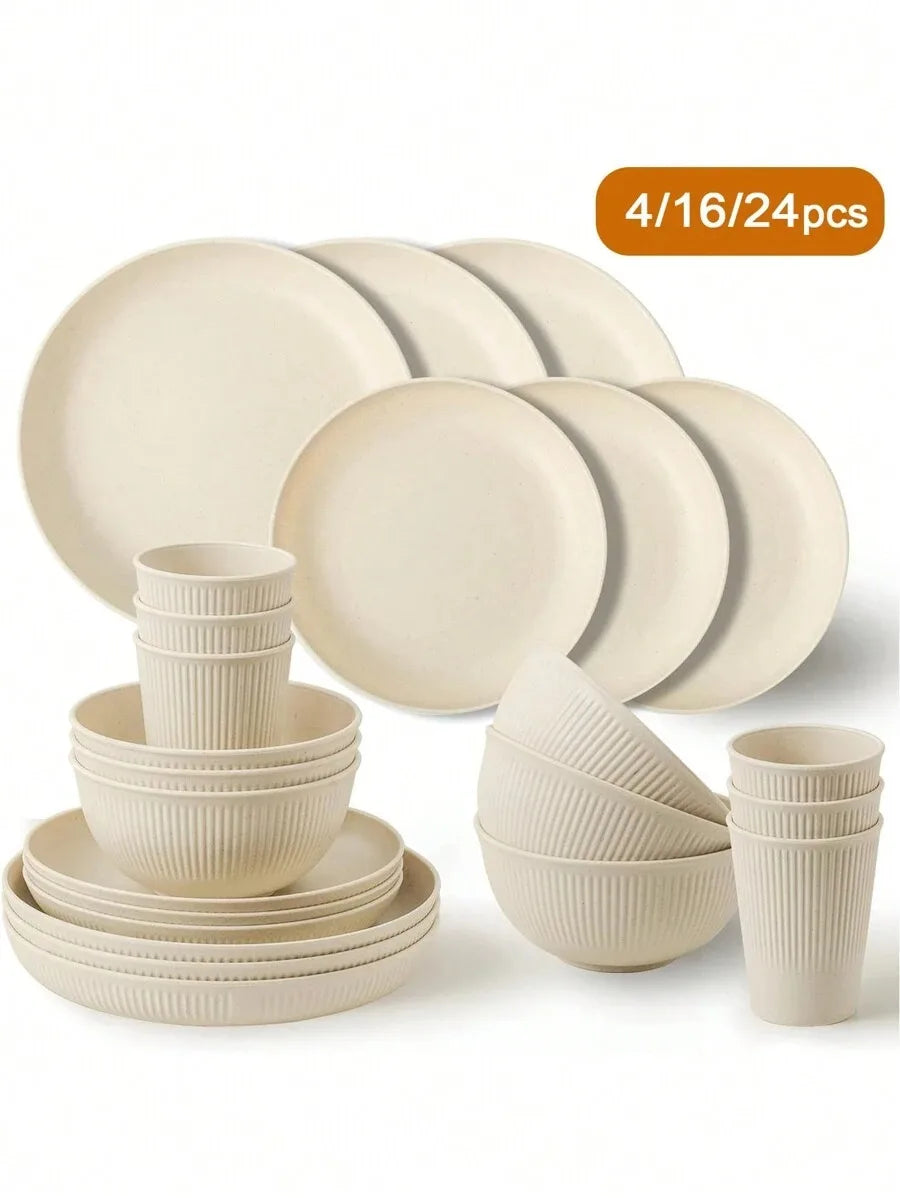 4/16/24pcs Plastic Dinnerware Set, Beige
