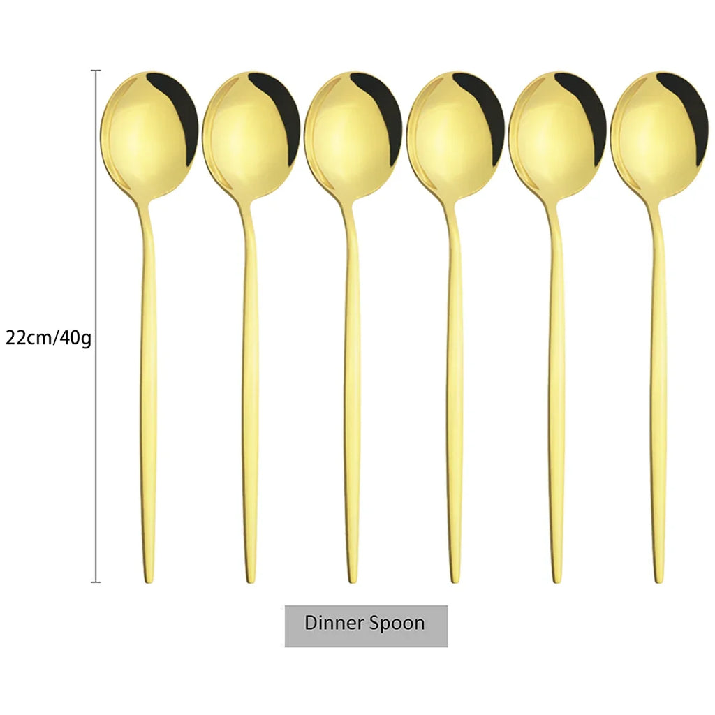 6Pcs Gold Ladle Spoon Dinnerware Western Stainless Steel Cutlery Set Dinner Spoon Soup Spoon Tableware Kitchen Silverware Set
