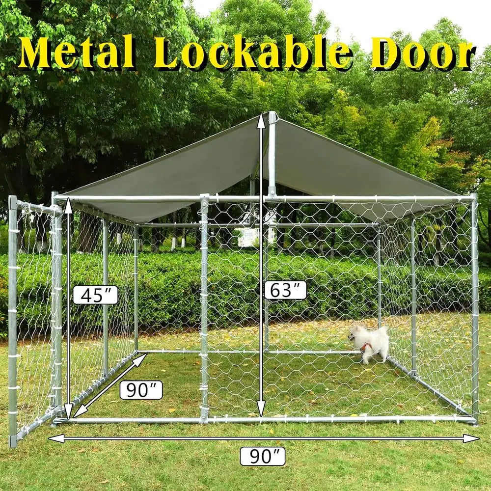 Outdoor Large Dog Cage Heavy Duty Extra Wide Pet Kennels with Water-Resistant Cover (Sliver)