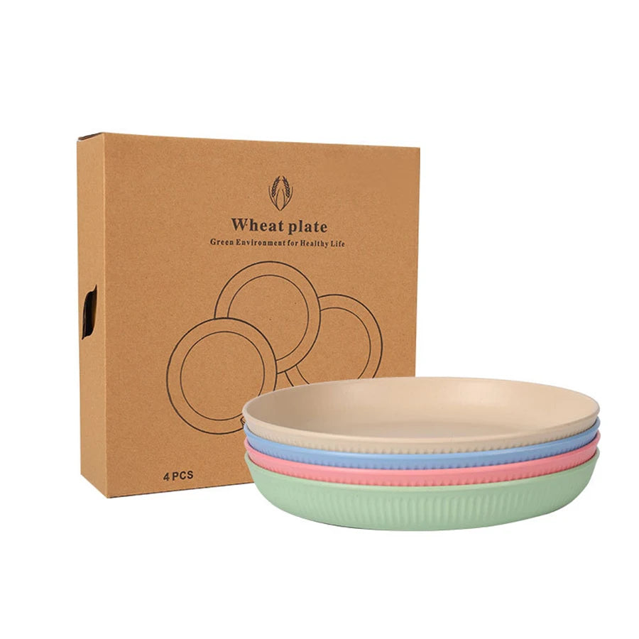 Wheat Straw Dinnerware Set Eco-friendly Safety Plates Cups Bowels, Tableware Set for Outdoor Camping