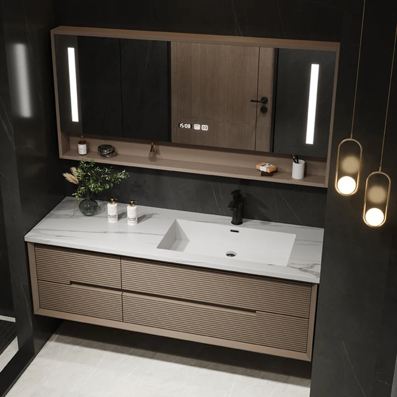 Intelligent Bathroom Vanity, Seamless Stone Slab Ceramic Basin for a Modern Streamlined Look
