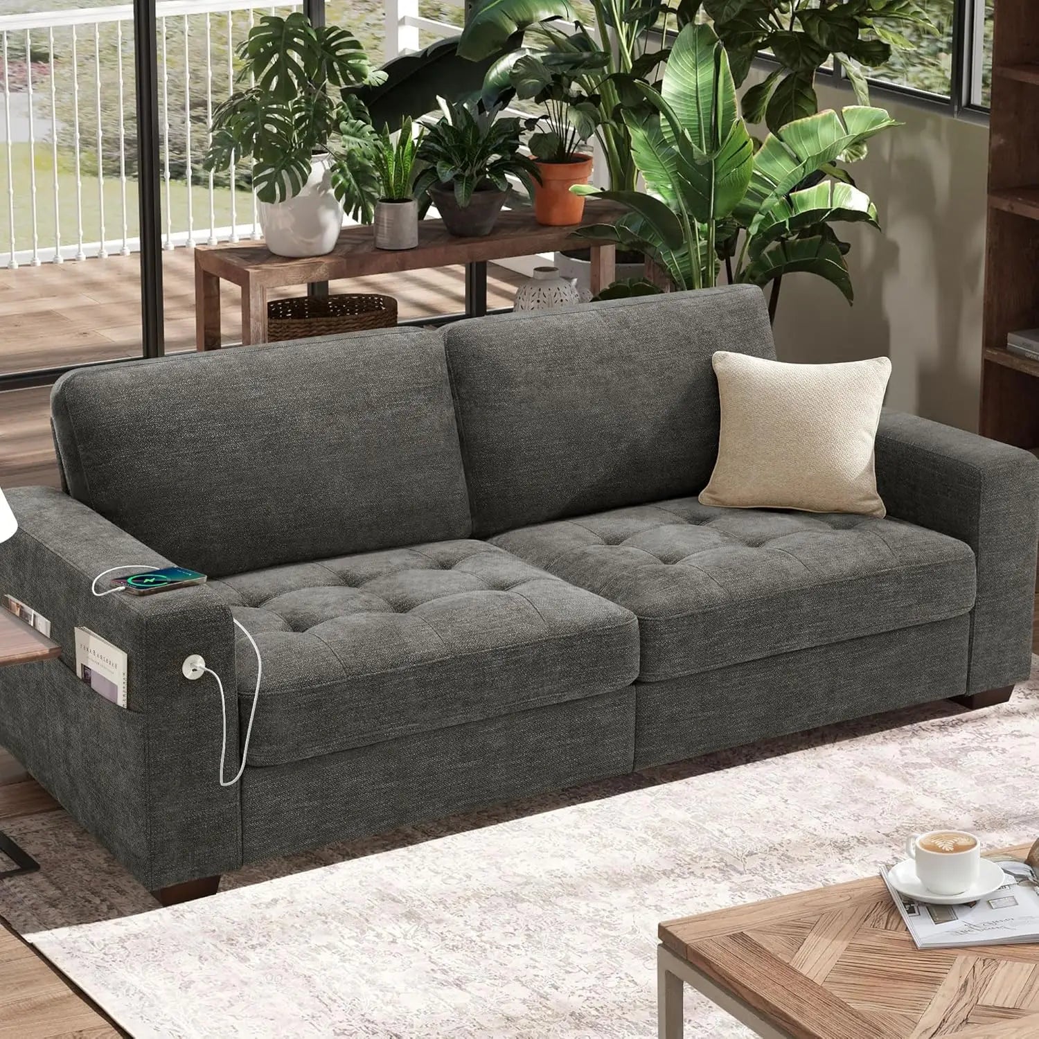 89" Sofa for Living Room, Modern Comfy Sofa with Medium Firm Seat Cushion, Removable Cover, Wide Armrest,
