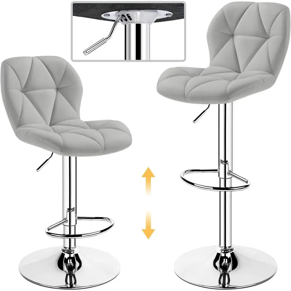 Set of 4 Adjustable Swivel Bar Stools, Counter Height with Back, 300 lbs Capacity, Light Grey PU Leather