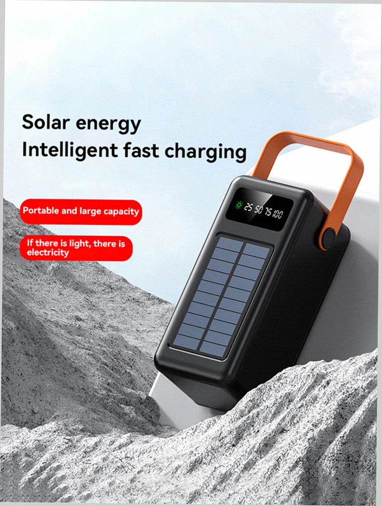 200000mAh Solar Panel Power Bank Fast charging Power Station with Four Wire External Battery Pack with Flashlight For Outdoors