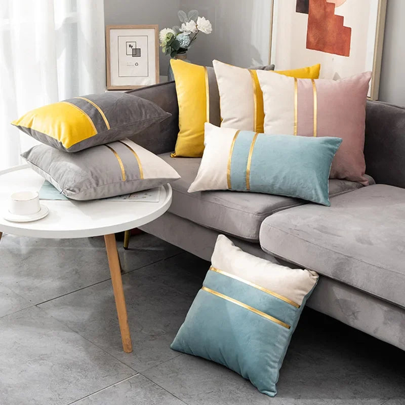 Nordic Cushion Cover, Color Stitching Dutch Velvet  Pillowcase