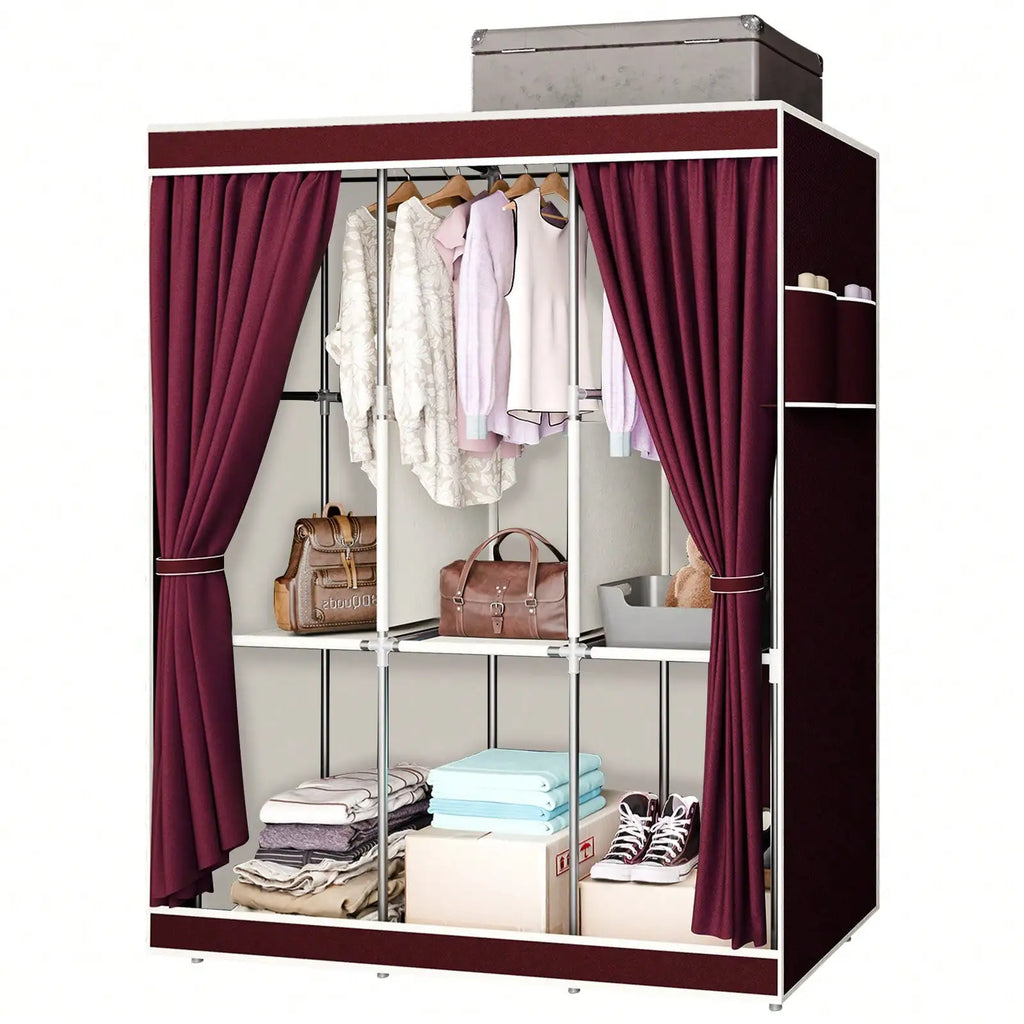65" Portable Wardrobe Closet with Shelves & Hanging Rod, Large Capacity Cloth Storage Cabinet with Zipper Cover, Dustproof Non-Woven Fabric Organizer