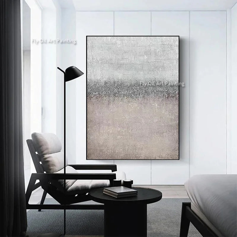 Gray Abstract Wall Art On Canvas Handpainted Brown And White Thick Oil Painting