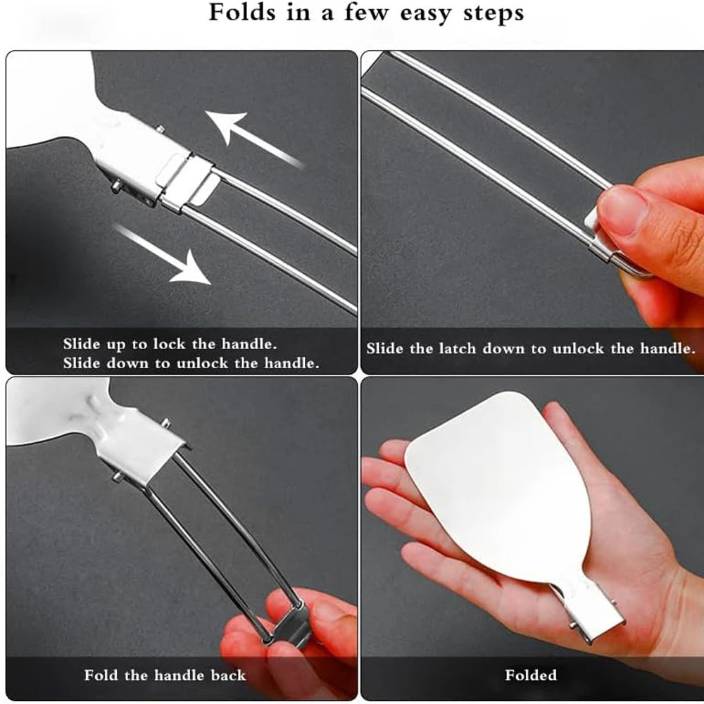 Folding Spatula Spoon Shovel Food Turner, Stainless Steel Outdoor Camping BBQ Cooking Tableware