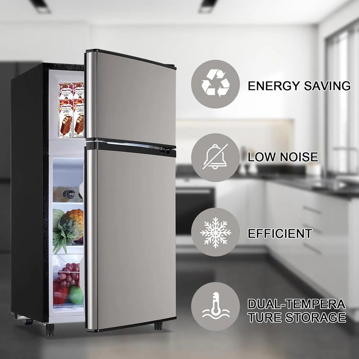 3.2 Cu.Ft Mini Fridge with Freezer Dual Door