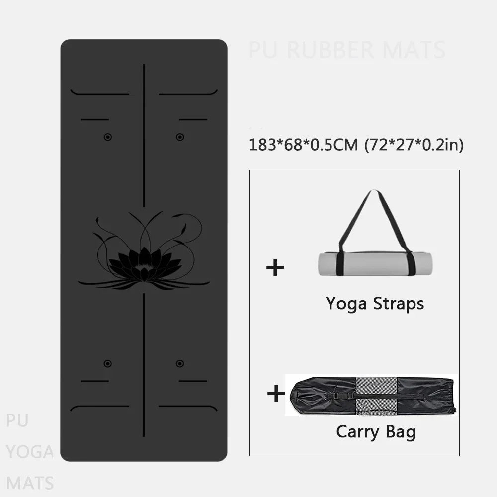 Natural Rubber Yoga Mat, Professional Lotus Pattern PU Yoga Mat