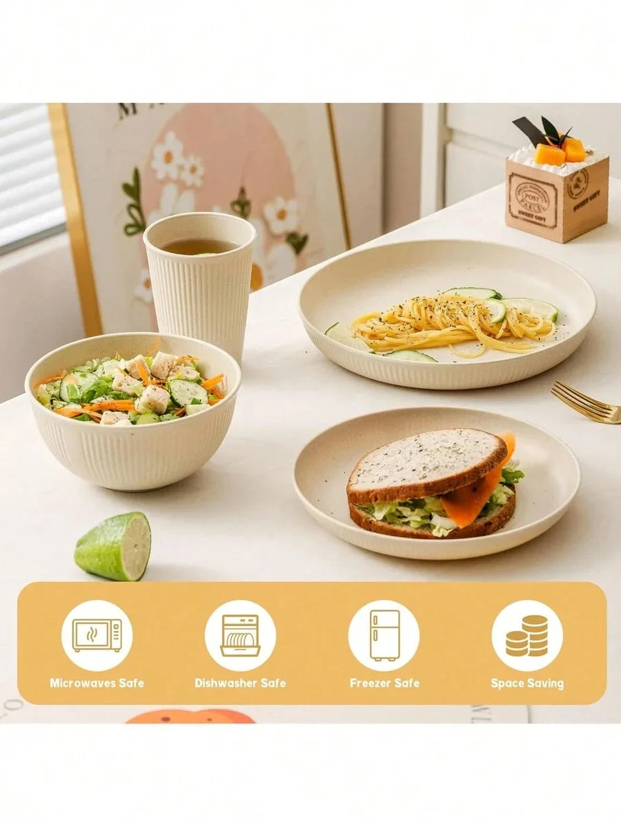 4/16/24pcs Plastic Dinnerware Set, Beige