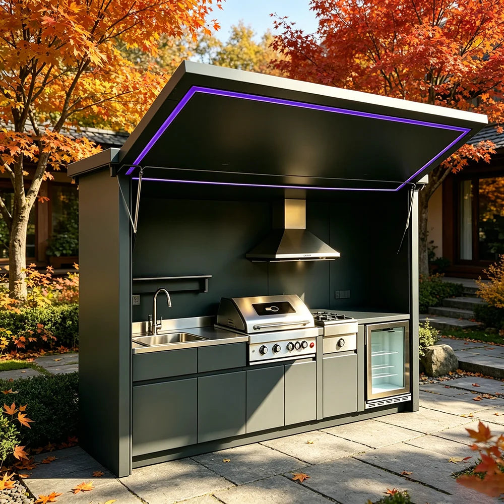 All-Weather Outdoor Kitchen Unit Complete with Full Cooking Equipment, Heavy Duty Garden Outdoor Kitchen Cabinet for Daily Use