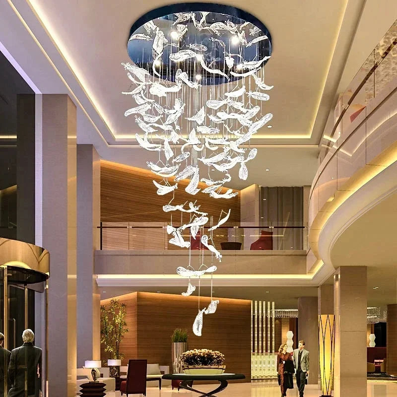 Amber Clear Crystal Feather Chandelier For Staircase