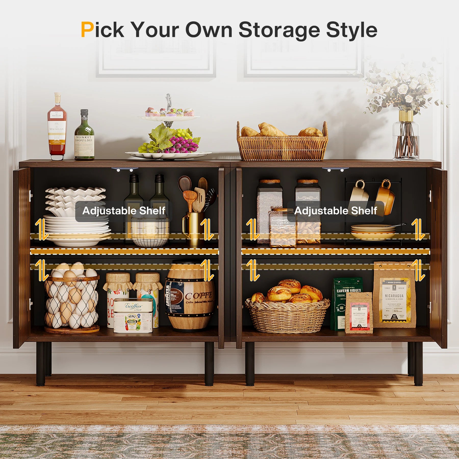 Tribesigns Vintage Storage Cabinet Set of 2, 59" Sideboard Buffet with Storage, Farmhouse Buffet Sideboard Cabinet with Doors