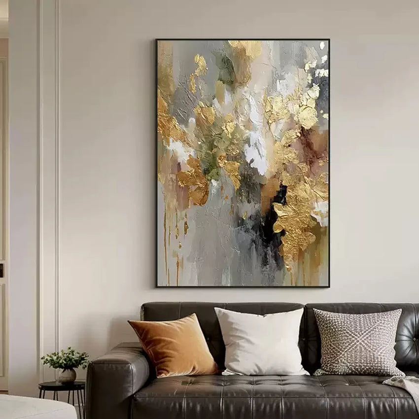 Gold Foil Design Canvas Art, Hand painted Textured Oil Painting