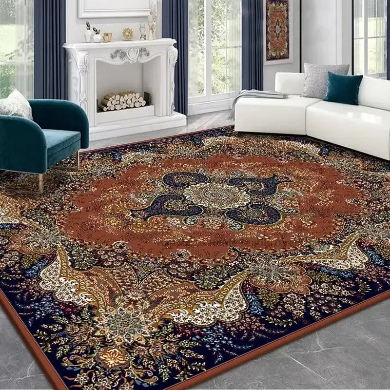 Persian Deluxe Ethnic Style Carpet for Living Room Blue Home Decor Bedroom Tea Table Rug Washable Short Plush Lounge Floor Mats
