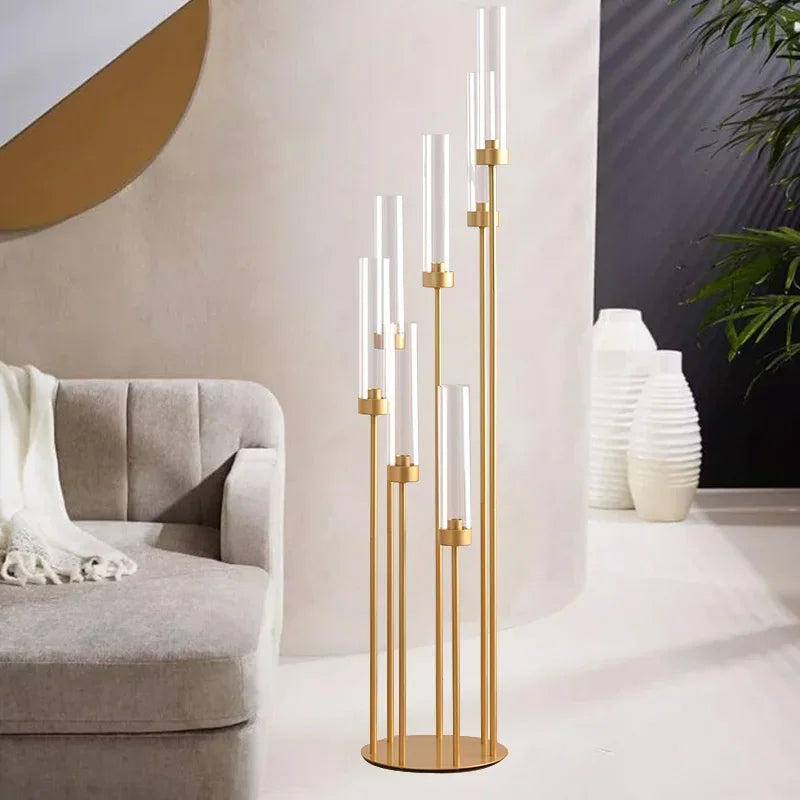 8PCS 7 Arm Floor Candelabra, Gold Candle Holders