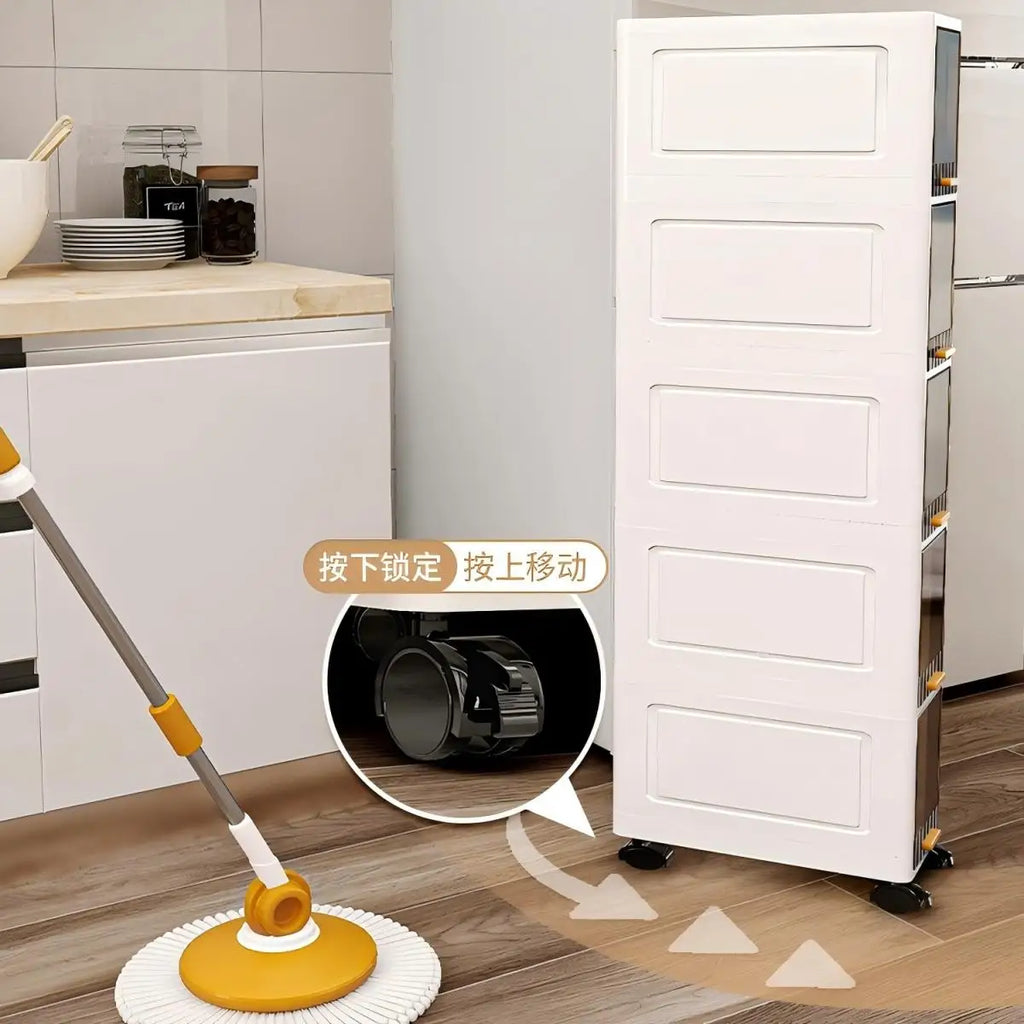 20cm Slim Storage Cabinet, 3/4/5-Tier Narrow Rolling Organizer with Wheels, Space-Saving Shelf White Multi-Purpose Storage