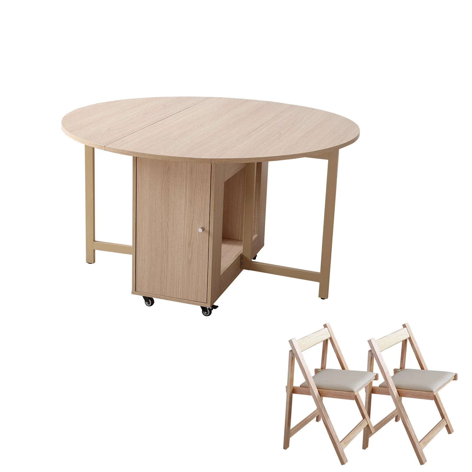 Multifunctional Round Folding Dining Table with Dining Chairs