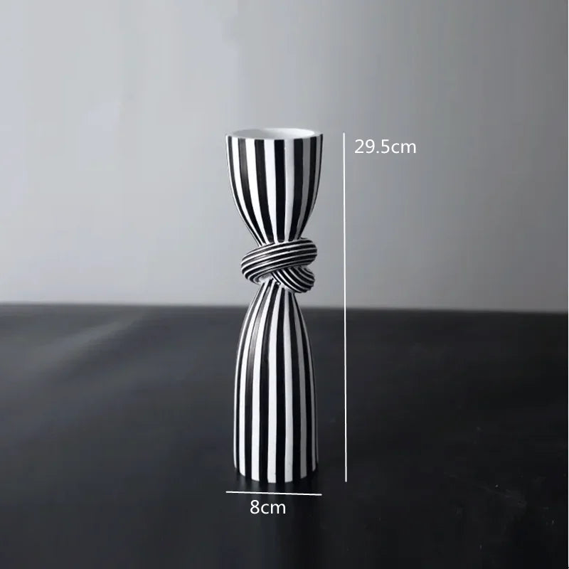 Black and White Striped Twisted Rope Knot Single Candle Holder, Resin, Dining Table Wedding Center Decoration, Modern Decoration