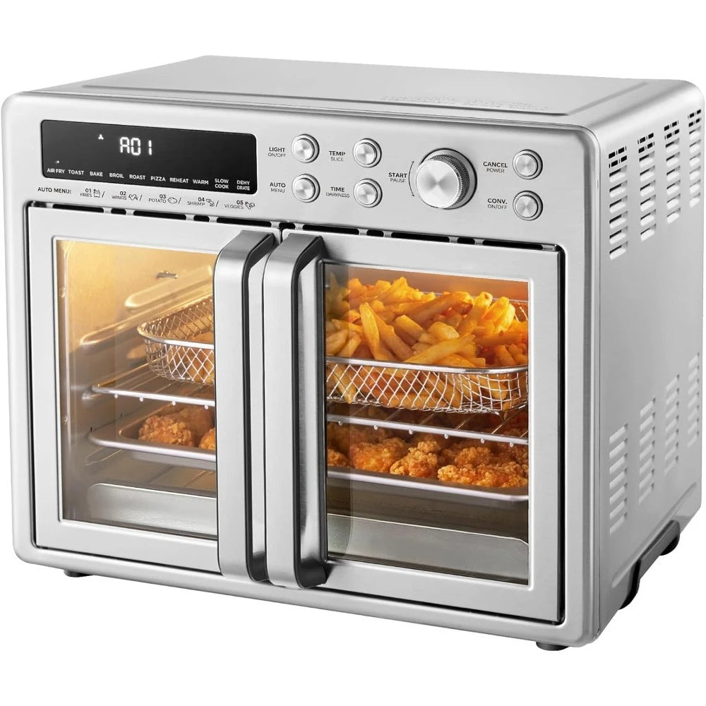 Large Capacity 26.4 QT French Door Toaster Oven Air Fryer Combo 10-in-1 Countertop Oven Faster Cooking Less Oil Stainless