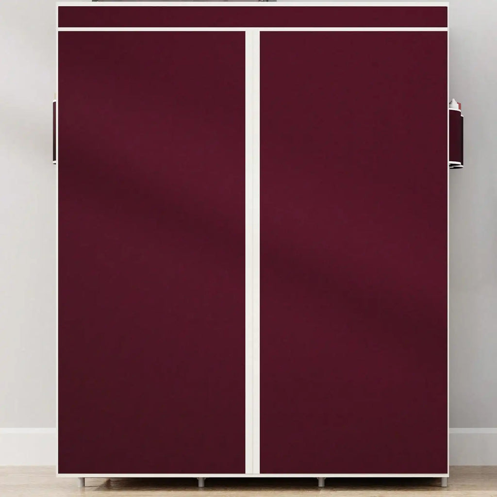 65" Portable Wardrobe Closet with Shelves & Hanging Rod, Large Capacity Cloth Storage Cabinet with Zipper Cover, Dustproof Non-Woven Fabric Organizer