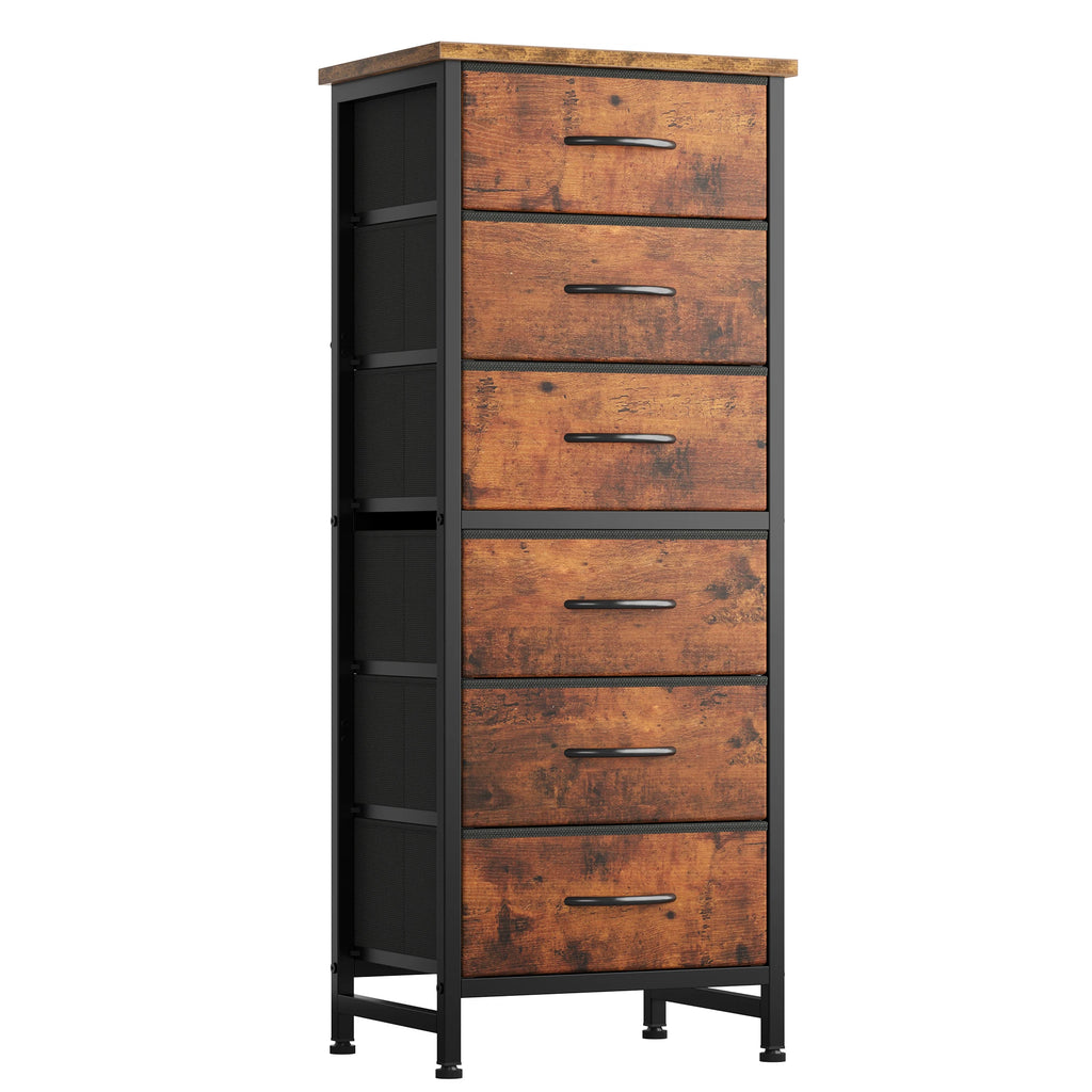 JHK Tall 6 Fabric Drawer Dresser with Wood Top and Metal Frame