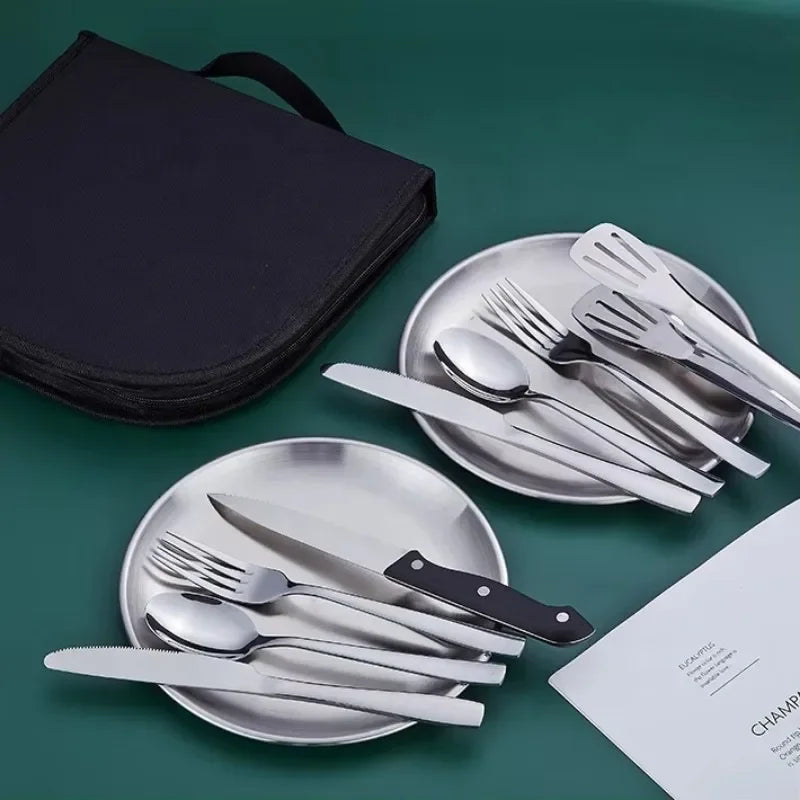 Multi-purpose 2 Person Utensil Picnic Set with Plate Spoon Knife Fork Outdoor Picnic Tableware