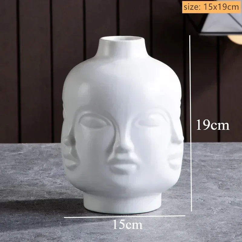Sculptured Ceramic Human Face Art Vase
