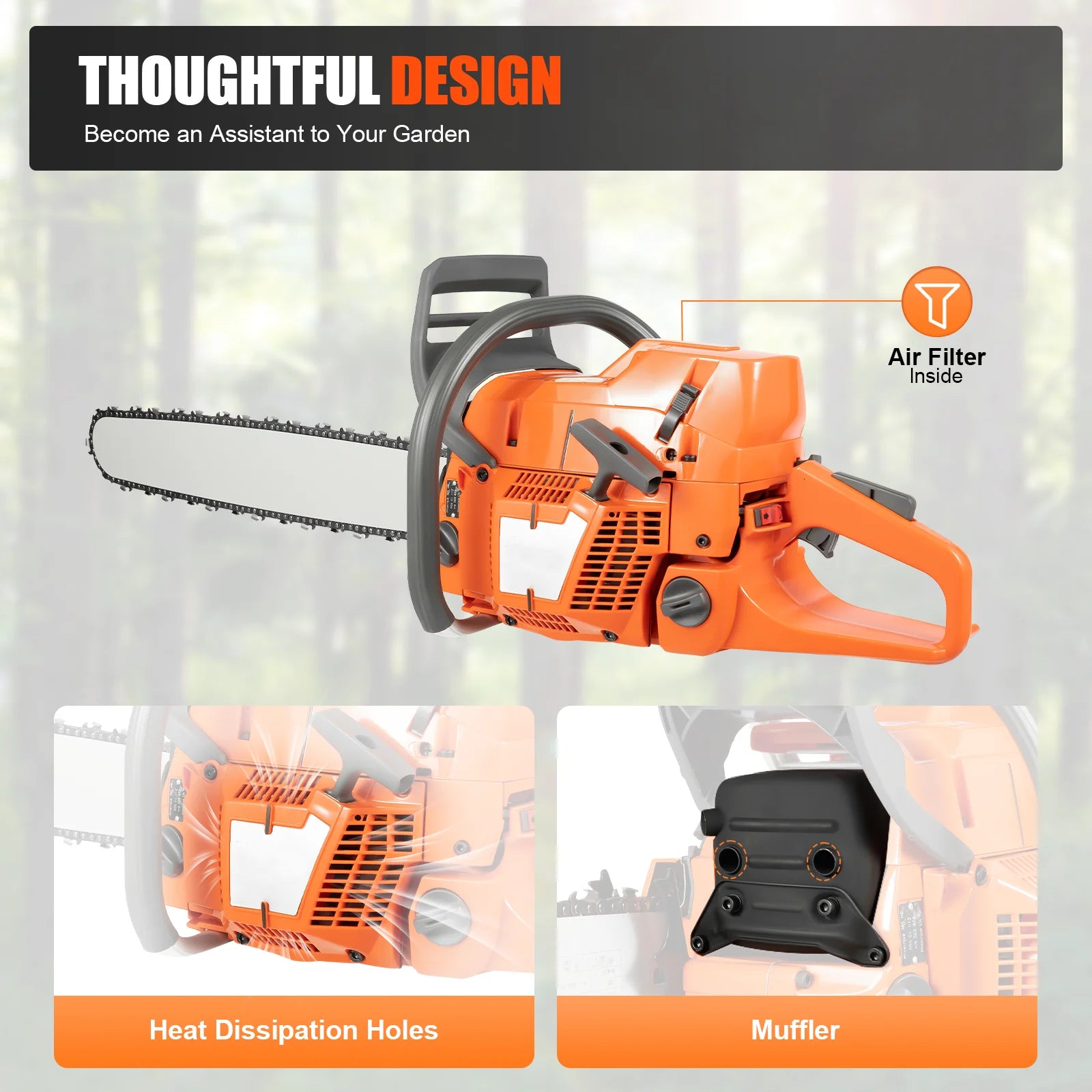 Gas Chainsaw, 71.8CC 3.9KW 2800RPM 24in Alloy Guide Bar Manganese Steel Quenched Chain Petrol Logging Saw