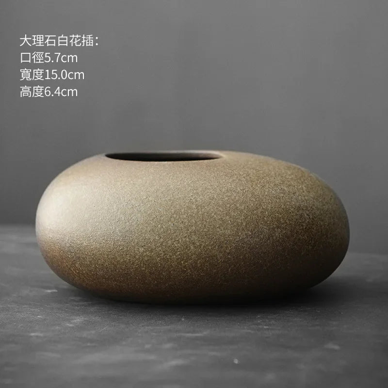 Japanese Style Terracotta Vase Imitation Stone Abstract Flower Arranger