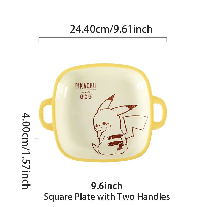 SHUNXIANG Pokémon Ceramic Tableware Set Pikachu Cartoon Pattern Ceramic Bowl Plate Dish Dining Plate Microwave Safe Dinnerware