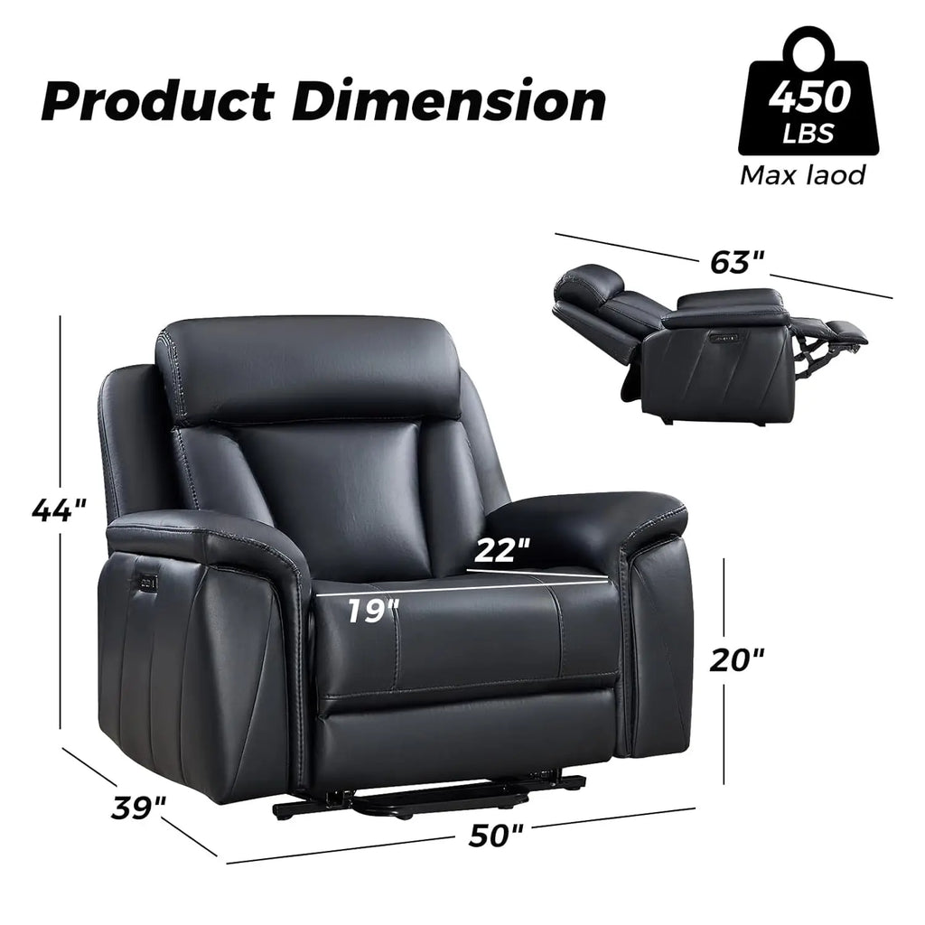 50" Oversized Power Lift Faux Leather Recliner, Massage, Heat