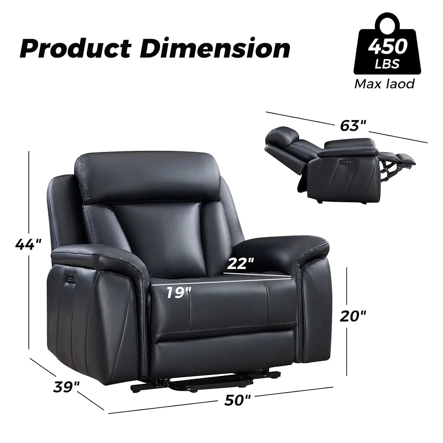 50" Oversized Power Lift Faux Leather Recliner, Massage, Heat