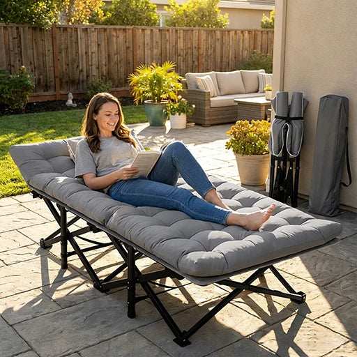 Heavy Duty Folding Camping Cot with Detachable Mattress