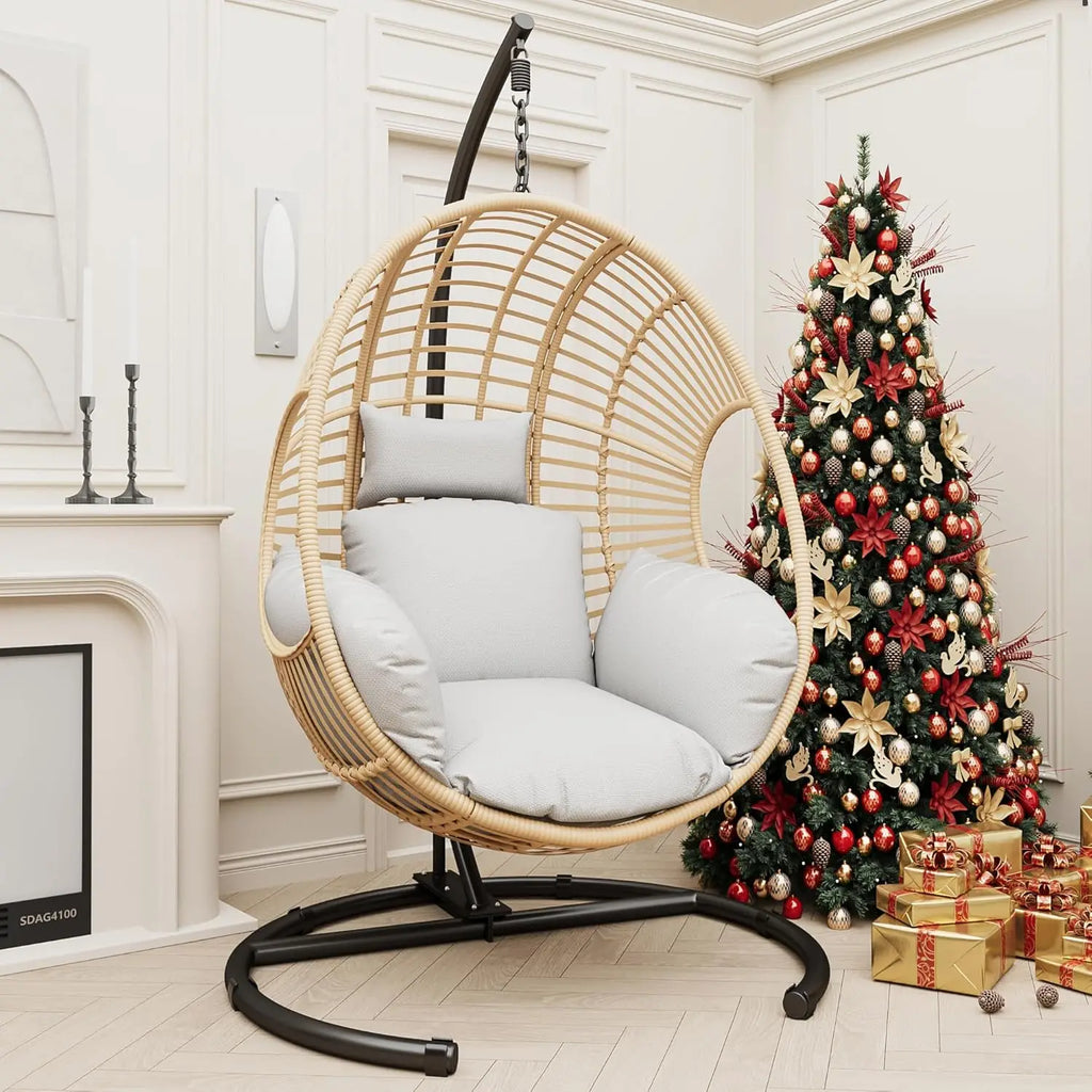 Hanging Egg Swing Chair w/ Stand All-Weather Wicker