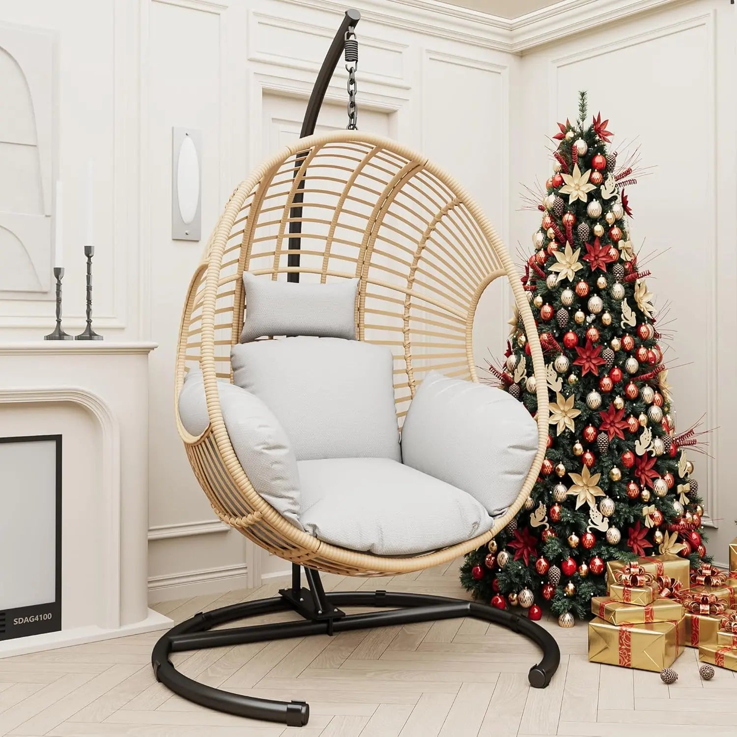 Hanging Egg Swing Chair w/ Stand All-Weather Wicker