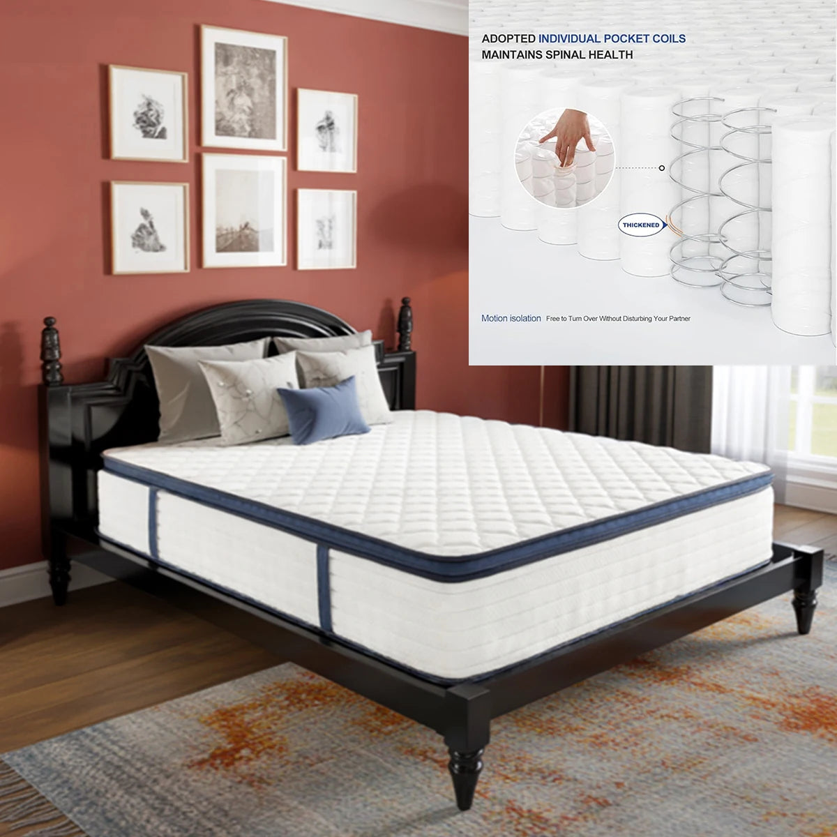 10/12/14 Inch Queen Size Mattress, Hybrid Mattress, Medium Firm for Pressure Relief