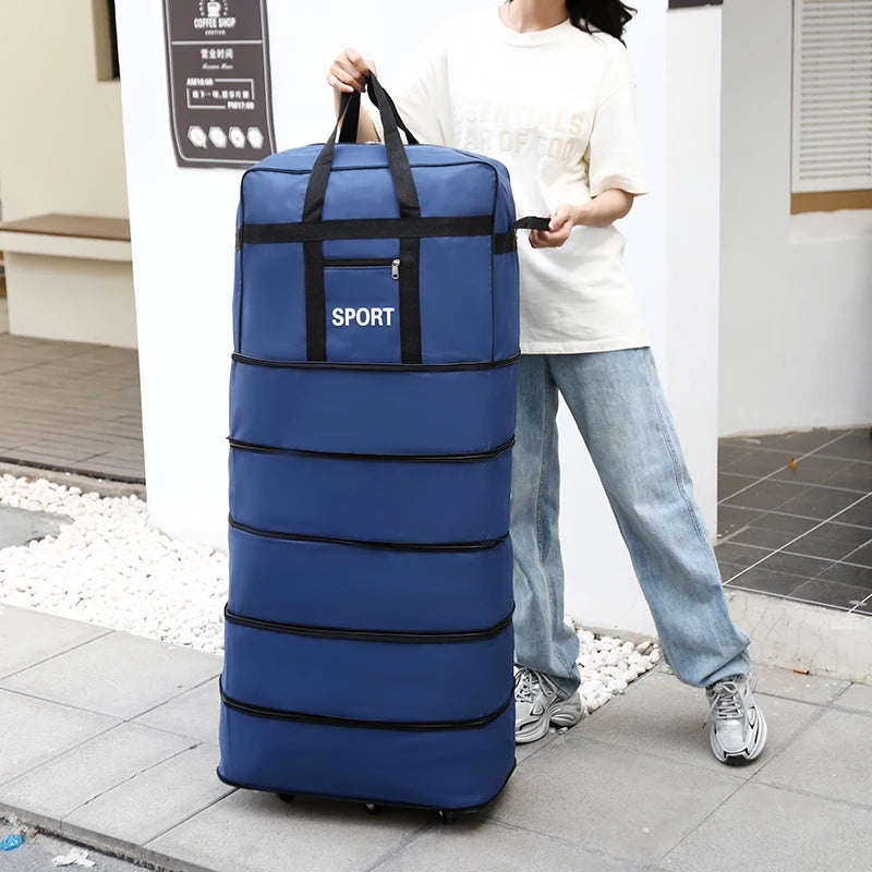 Versatile 5-Layer Folding Travel Bag with Wheels Large Capacity Waterproof Durable Luggage