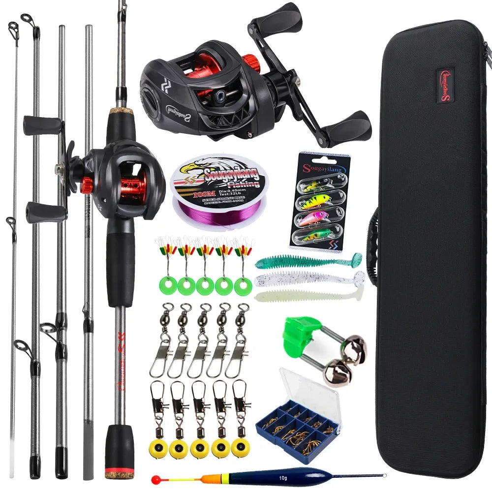 Sougayilang Baitcasting Fishing Rod and Reel Combo, 5Section Fishing Rod and 7.2:1 Gear Ratio Reel Full Kit